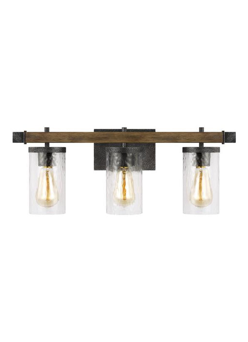 Generation Lighting Angelo 3-Light Vanity Distressed Weathered Oak/Slate Grey Metal Finish With Clear Wavy Glass Shades (VS18253DWK/SGM)
