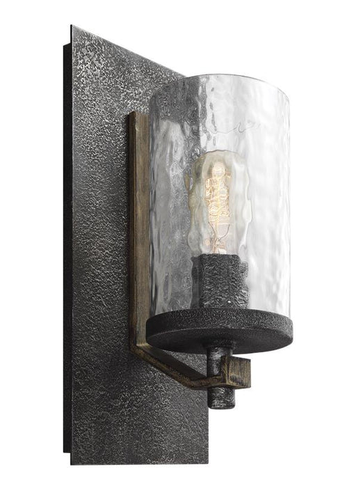 Generation Lighting Angelo Sconce Distressed Weathered Oak/Slate Grey Metal Finish With Clear Wavy Glass Shades (WB1825DWK/SGM)