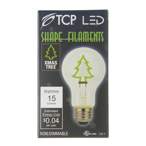 TCP A19 Shaped Filament Bulb - 0.3W 80 CRI 120V Dimmable E26 Base - Xmas Tree Base Down Green (FSA19XMTREEBD)
