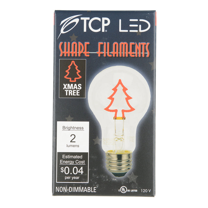 TCP A19 Shaped Filament Bulb - 0.3W 80 CRI 120V Dimmable E26 Base - Xmas Tree Red Base Down (FSA19XMTREERBD)