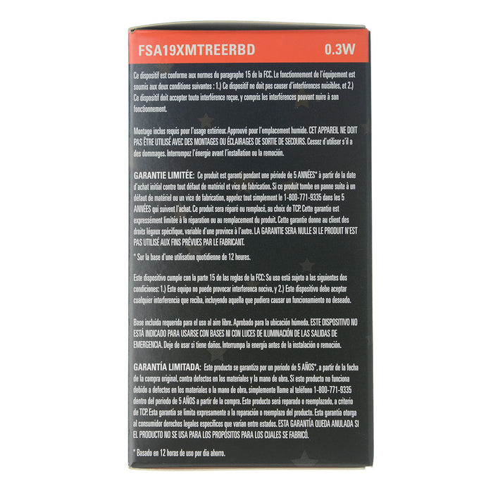 TCP A19 Shaped Filament Bulb - 0.3W 80 CRI 120V Dimmable E26 Base - Xmas Tree Red Base Down (FSA19XMTREERBD)