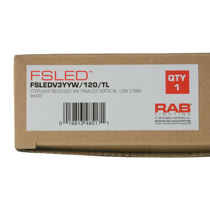 RAB Steplight Recessed Vertical 3W 120V 2700K Trimless White (FSLEDV3YYW/120/TL)