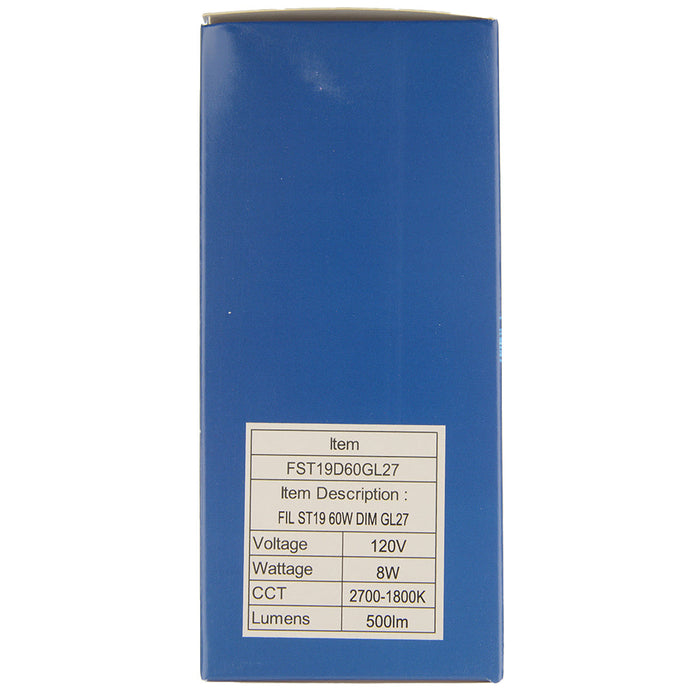 TCP LED Classic Filaments 8W ST19 Warm Dimming 15000 Hours 60W Equivalent 2700-1800K E26 Base 500Lm Frost Suitable For Damp Locations (FST19D60GL27)
