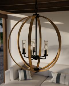 Generation Lighting Allier Outdoor Chandelier Weathered Oak Wood/Antique Forged Iron Finish With Clear Glass Shades (OLF3294/5WOW/AF)