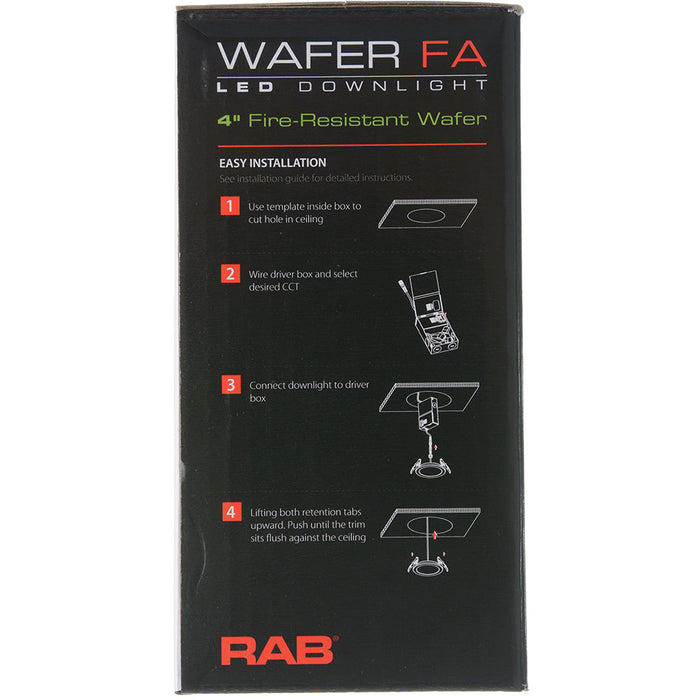 RAB 4 Inch Fire-Resistant Wafer Round 11W CCT Selectable 2700K/3000K/3500K/4000K/5000K 90 CRI Baffle (FWAFER4B)