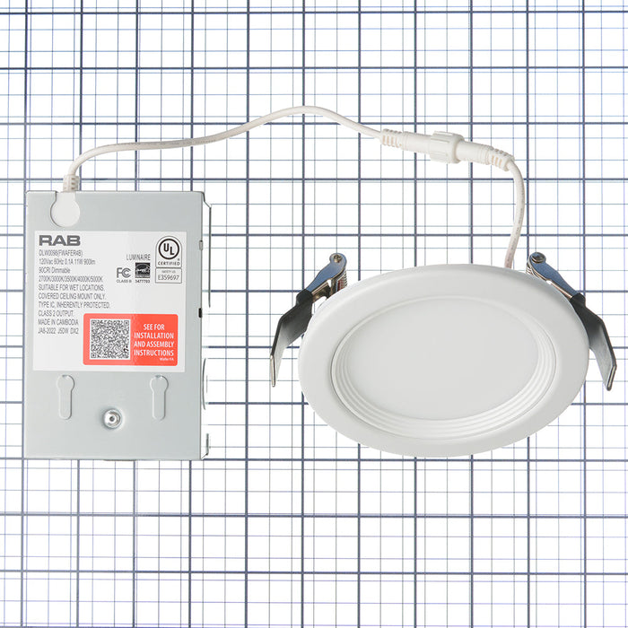 RAB 4 Inch Fire-Resistant Wafer Round 11W CCT Selectable 2700K/3000K/3500K/4000K/5000K 90 CRI Baffle (FWAFER4B)