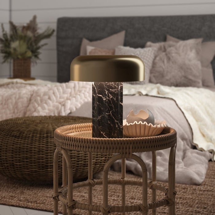 Bulbrite FLUTED COLUMN/TL/BM/BB Cordless Indoor Table Lamp Fluted Column 5.5W 3.7V 300Lm 2700K 92 CRI Black Marble/Brushed Brass (K70501)