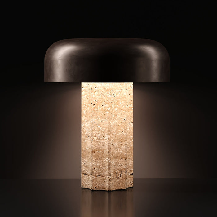 Bulbrite FLUTED COLUMN/TL/TR/CB Cordless Indoor Table Lamp Fluted Column 5.5W 3.7V 300Lm 2700K 92 CRI Travertine/Chocolate Bronze (K70500)