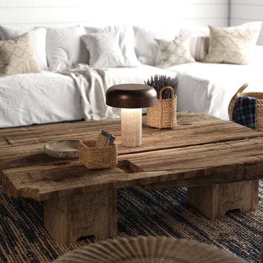 Bulbrite FLUTED COLUMN/TL/TR/CB Cordless Indoor Table Lamp Fluted Column 5.5W 3.7V 300Lm 2700K 92 CRI Travertine/Chocolate Bronze (K70500)