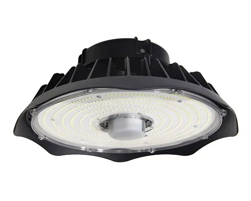 Aleddra Tunable LED UFO High Bay Wattage Selectable 150W/200W/240W 277-480Vac 5000K 0-10V Dimming Auxiliary Motion Sensor Base Black (UHB-1220-240W-110-H-HV-TP)