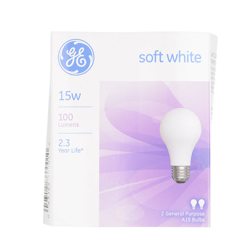 GE 15A/W-2PK 120 15W A15 Incandescent Lamp 120V 2500K 110Lm 100 CRI Dimmable 2-Pack (97491)