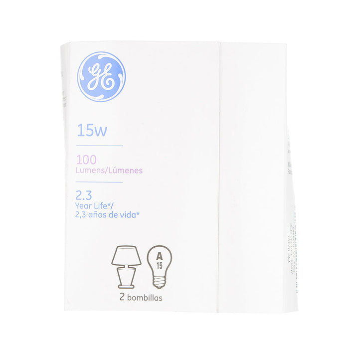 GE 15A/W-2PK 120 15W A15 Incandescent Lamp 120V 2500K 110Lm 100 CRI Dimmable 2-Pack (97491)