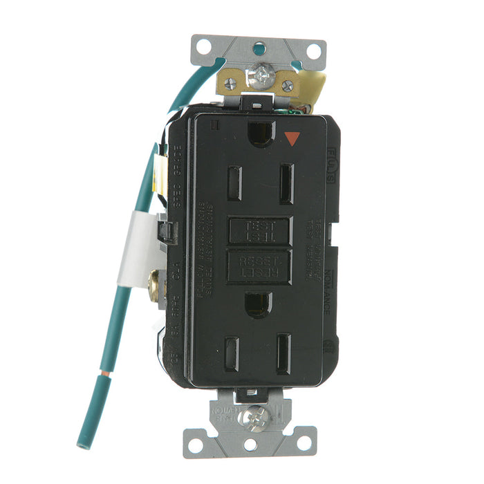 Leviton SmartlockPro Isolated Ground GFCI Duplex Receptacle Outlet Extra Heavy-Duty Industrial Spec Grade 15A 20A Feed-Through 125V Black (GFTR1-IGE)