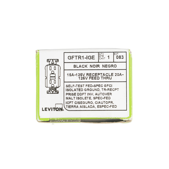 Leviton SmartlockPro Isolated Ground GFCI Duplex Receptacle Outlet Extra Heavy-Duty Industrial Spec Grade 15A 20A Feed-Through 125V Black (GFTR1-IGE)
