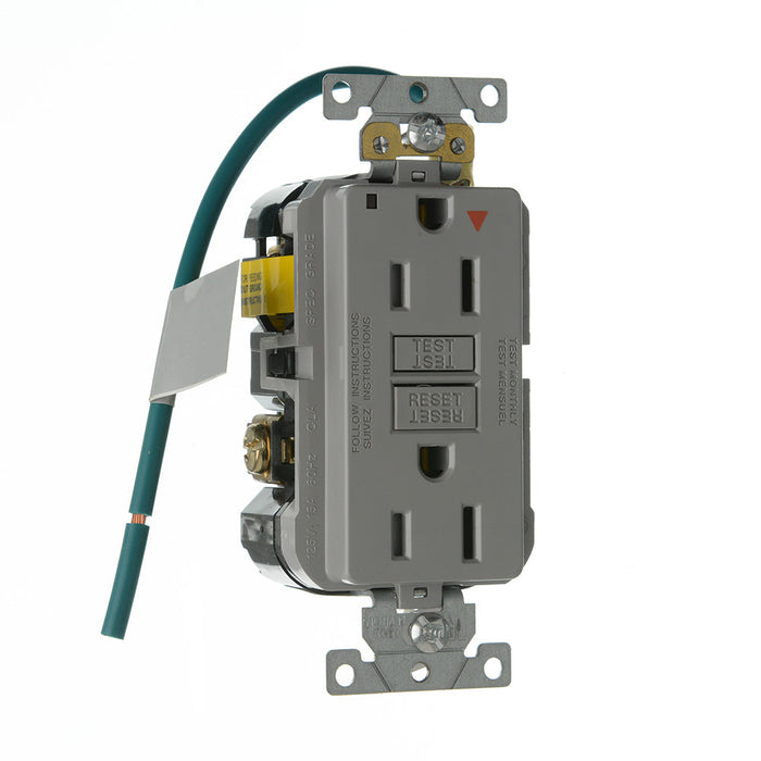 Leviton SmartlockPro Isolated Ground GFCI Duplex Receptacle Outlet Extra Heavy-Duty Industrial Spec Grade 15A 20A Feed-Through 125V Gray (GFTR1-IGG)