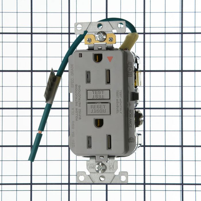 Leviton SmartlockPro Isolated Ground GFCI Duplex Receptacle Outlet Extra Heavy-Duty Industrial Spec Grade 15A 20A Feed-Through 125V Gray (GFTR1-IGG)