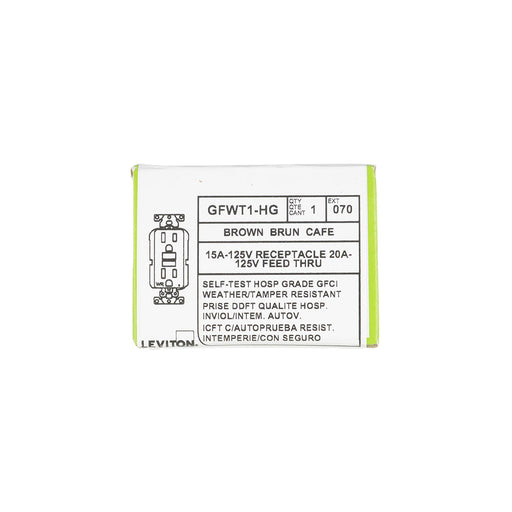Leviton SmartlockPro GFCI Duplex Receptacle Outlet Extra Heavy-Duty Hospital Grade With Wall Plate Weather/Tamper-Resistant 15A 20A Feed-Through 125V Brown (GFWT1-HG)