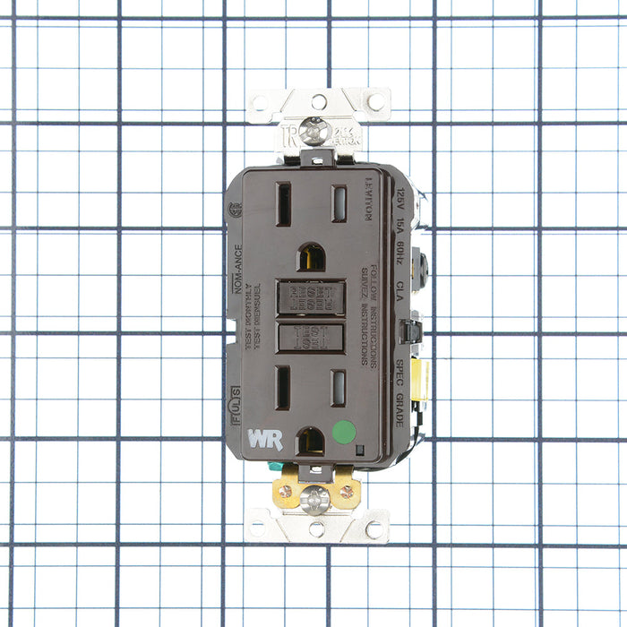 Leviton SmartlockPro GFCI Duplex Receptacle Outlet Extra Heavy-Duty Hospital Grade With Wall Plate Weather/Tamper-Resistant 15A 20A Feed-Through 125V Brown (GFWT1-HG)
