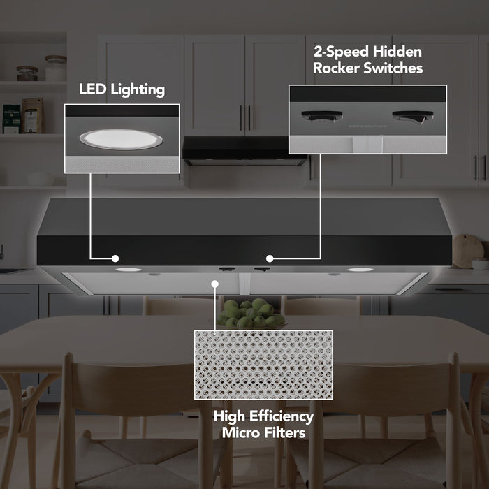 Broan-NuTone Glacier 1 Series 30 Inch Under Cabinet Range Hood 350 CFM LED Black (GLA1303BL)