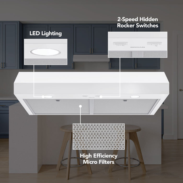 Broan-NuTone Glacier 1 Series 30 Inch Under Cabinet Range Hood 350 CFM LED White (GLA1303WW)