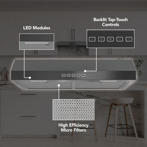 Broan-NuTone Glacier 2 Max 350 CFM 36 Inch Under Cabinet Range Hood Black Stainless Steel (GLA2363BLS)