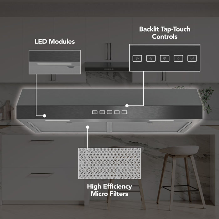 Broan-NuTone Glacier 2 Max 350 CFM 36 Inch Under Cabinet Range Hood Black Stainless Steel (GLA2363BLS)
