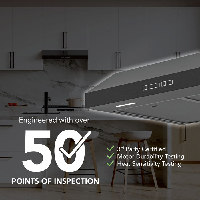 Broan-NuTone Glacier 2 Series 30 Inch Under Cabinet Range Hood 350 CFM LED Black Stainless Steel (GLA2303BLS)