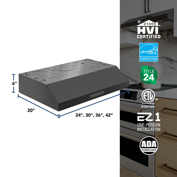 Broan-NuTone Glacier 2 Series 30 Inch Under Cabinet Range Hood 350 CFM LED Black Stainless Steel (GLA2303BLS)