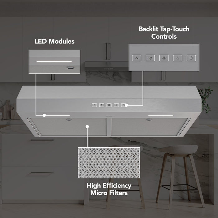 Broan-NuTone Glacier 36 Inch Range Hood 350 MAX Blower CFM 1.5 Sones Stainless Steel (GLA2363SS)