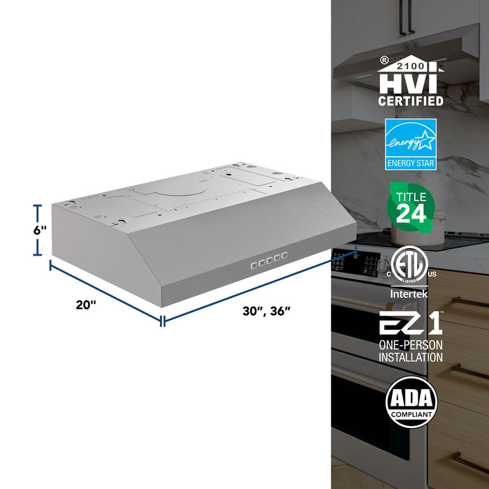 Broan-NuTone Glacier 36 Inch Range Hood 350 MAX Blower CFM 1.5 Sones Stainless Steel (GLA2363SS)