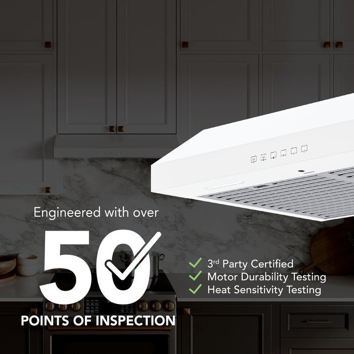 Broan-NuTone Glacier 30 Inch Range Hood 490 MAX Blower CFM 1.0 Sones White (GLA3304WW)