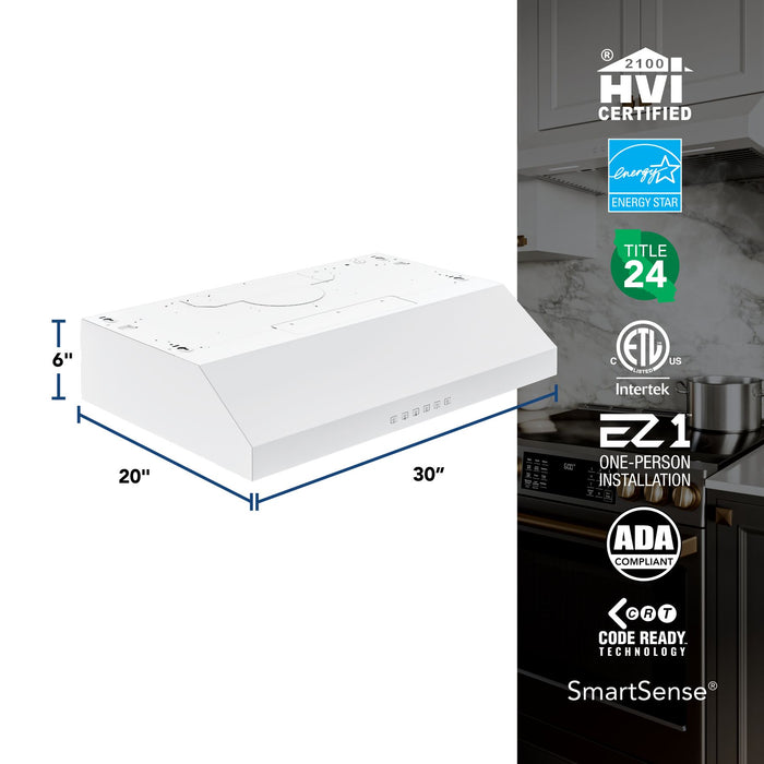 Broan-NuTone Glacier 30 Inch Range Hood 490 MAX Blower CFM 1.0 Sones White (GLA3304WW)