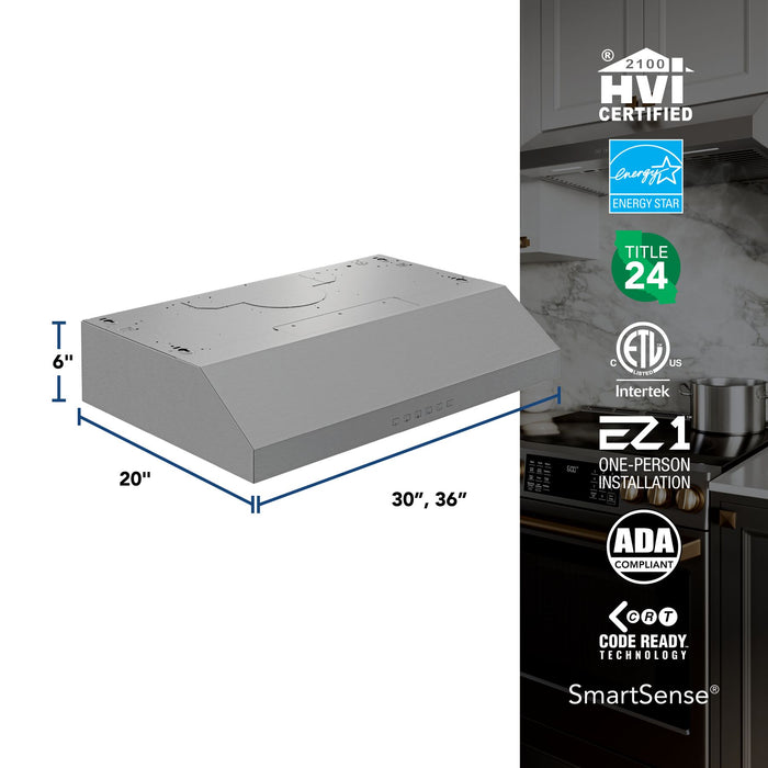 Broan-NuTone Glacier 36 Inch Range Hood 490 MAX Blower CFM 1.0 Sones Stainless Steel (GLA3364SS)
