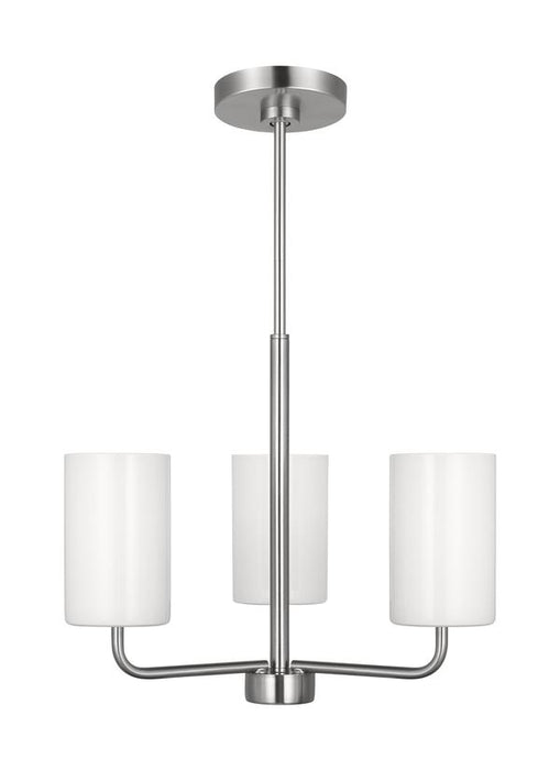 Generation Lighting Rhett 3-Light Chandelier In Brushed Steel With Painted White Inside Glass Shades (GLC1003BS)