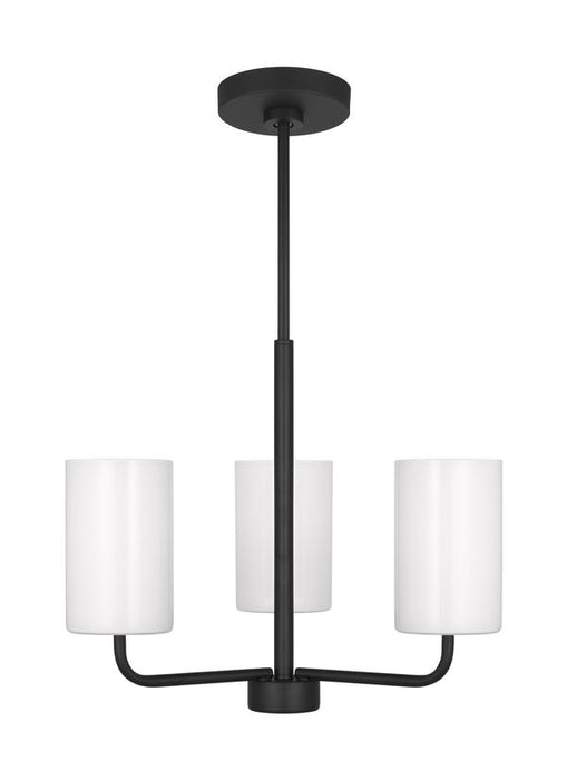 Generation Lighting Rhett 3-Light Chandelier In Midnight Black With Painted White Inside Glass Shades (GLC1003MBK)