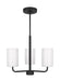 Generation Lighting Rhett 3-Light Chandelier In Midnight Black With Painted White Inside Glass Shades (GLC1003MBK)