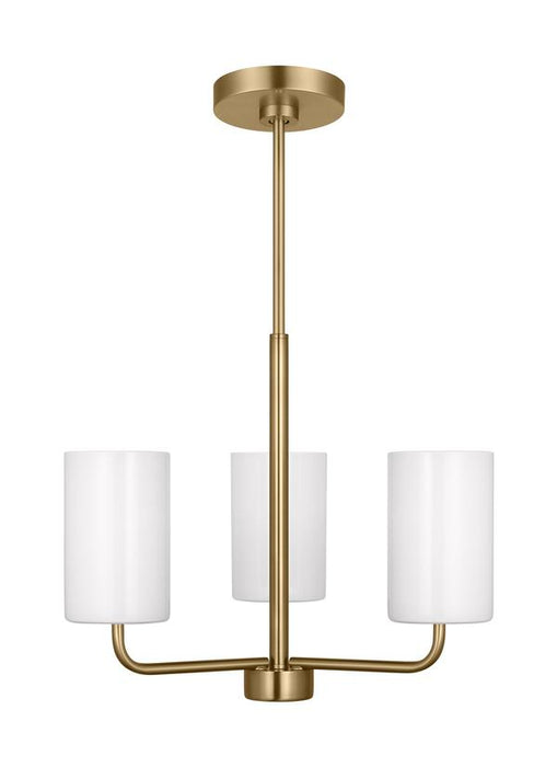 Generation Lighting Rhett 3-Light Chandelier In Satin Bronze With Painted White Inside Glass Shades (GLC1003SB)