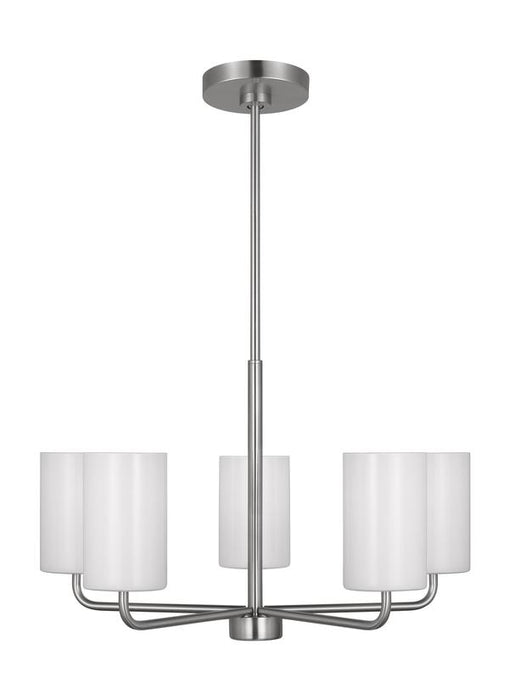 Generation Lighting Rhett 5-Light Chandelier In Brushed Steel With Painted White Inside Glass Shades (GLC1015BS)