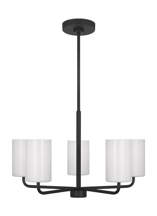 Generation Lighting Rhett 5-Light Chandelier In Midnight Black With Painted White Inside Glass Shades (GLC1015MBK)