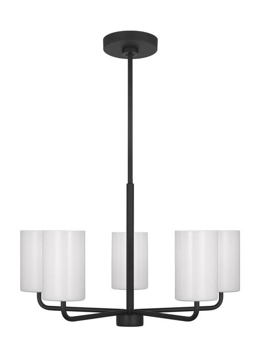 Generation Lighting Rhett 5-Light Chandelier In Midnight Black With Painted White Inside Glass Shades (GLC1015MBK)