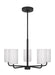 Generation Lighting Rhett 5-Light Chandelier In Midnight Black With Painted White Inside Glass Shades (GLC1015MBK)