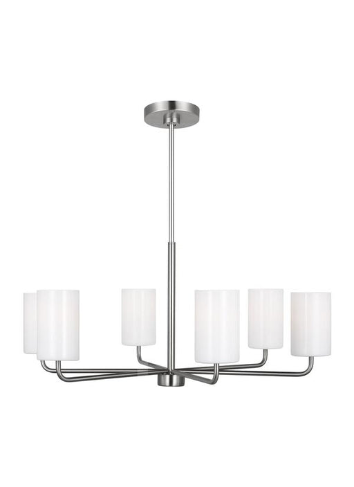 Generation Lighting Rhett 6-Light Chandelier In Brushed Steel With Painted White Inside Glass Shades (GLC1026BS)