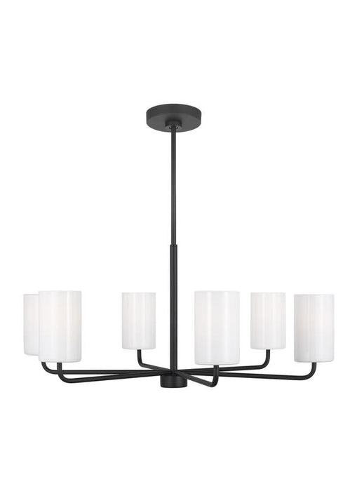 Generation Lighting Rhett 6-Light Chandelier In Midnight Black With Painted White Inside Glass Shades (GLC1026MBK)