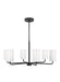 Generation Lighting Rhett 6-Light Chandelier In Midnight Black With Painted White Inside Glass Shades (GLC1026MBK)