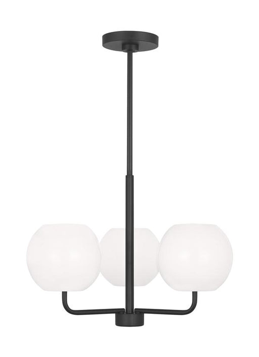 Generation Lighting Rory 3-Light Chandelier In Midnight Black With Opal Glass Shades (GLC1043MBK)