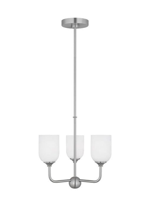 Generation Lighting Emile 3-Light Chandelier In Brushed Steel With Etched White Glass Shades (GLC1073BS)