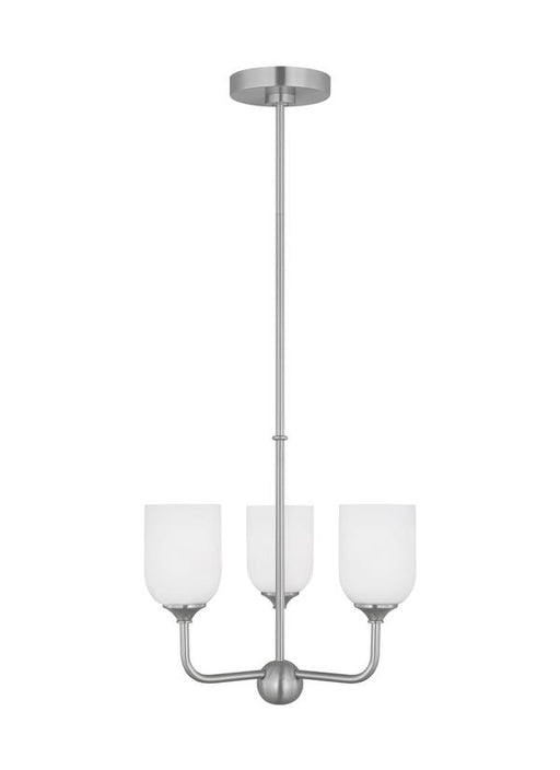 Generation Lighting Emile 3-Light Chandelier In Brushed Steel With Etched White Glass Shades (GLC1073BS)