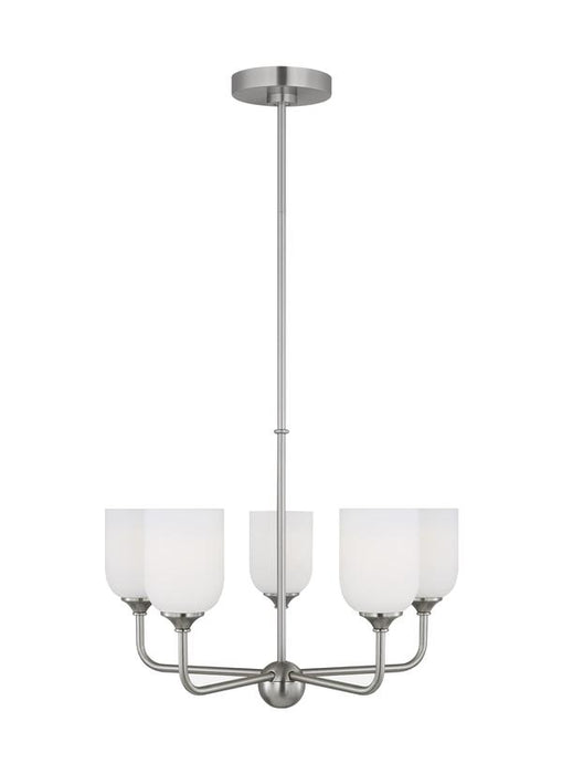 Generation Lighting Emile 5-Light Chandelier In Brushed Steel With Etched White Glass Shades (GLC1085BS)