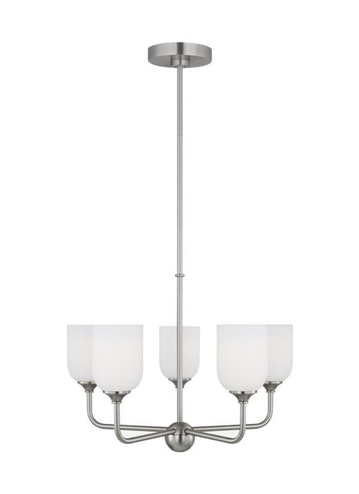 Generation Lighting Emile 5-Light Chandelier In Brushed Steel With Etched White Glass Shades (GLC1085BS)