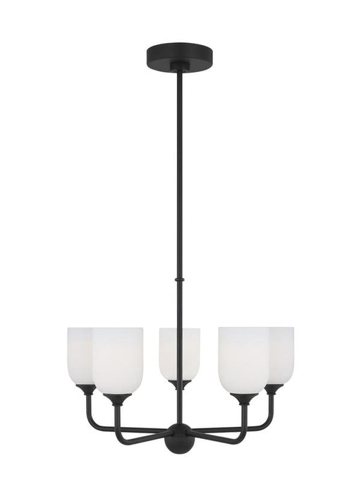 Generation Lighting Emile 5-Light Chandelier In Midnight Black With Etched White Glass Shades (GLC1085MBK)